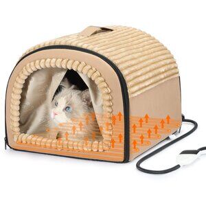 Smart Heated Cat Bed Cave Pet House for Indoor Cats & Small Dogs, Washable & Fol
